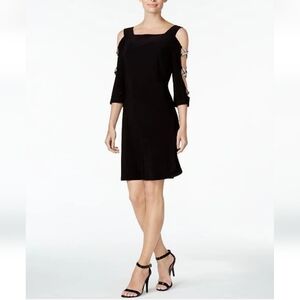 NWT MSK Black Rhinestone Cold Shoulder Cocktail Midi Dress Sz LP